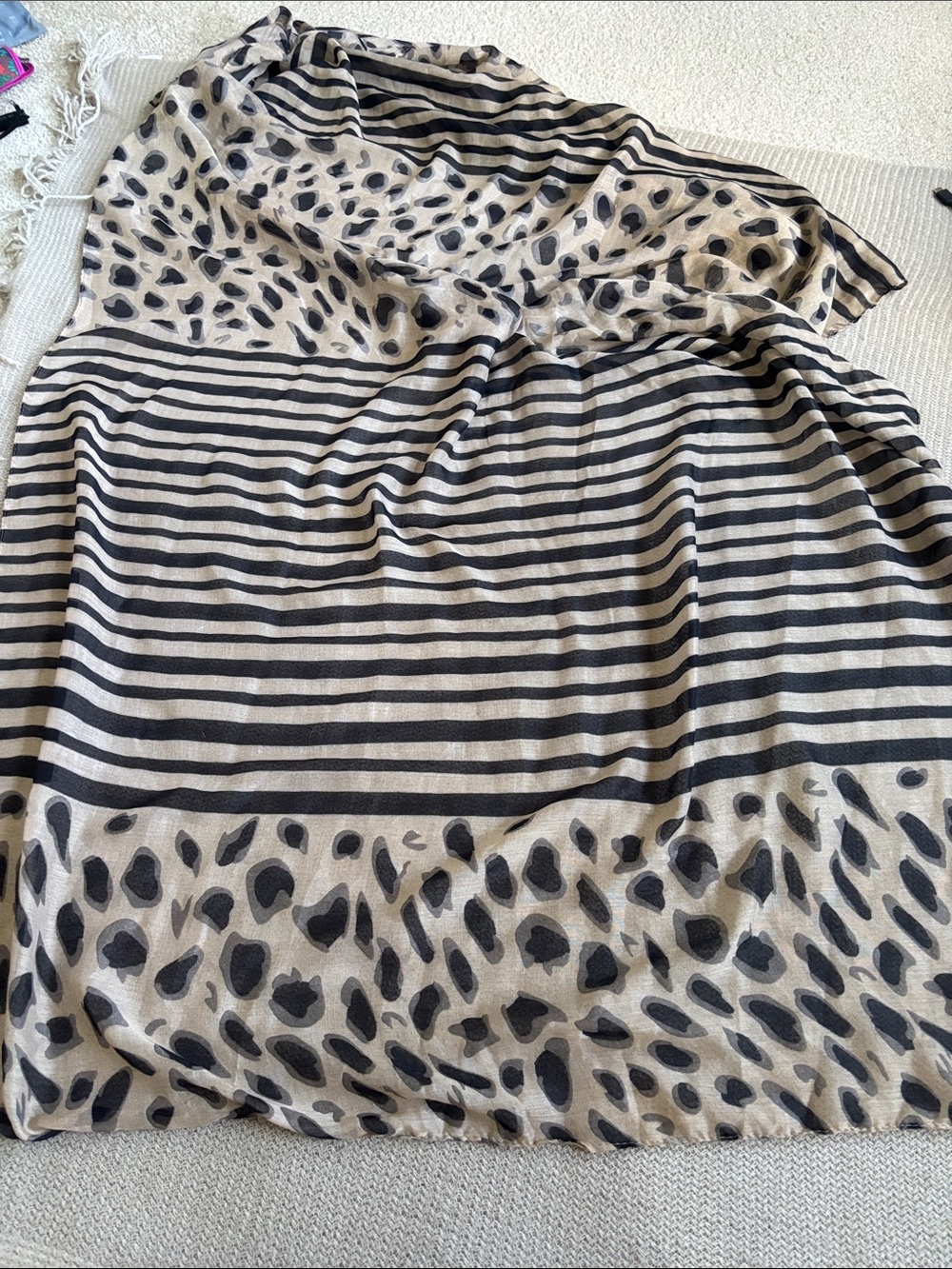 Charming Charlie Beige and Black Leopard & Stripe Scarf Wrap